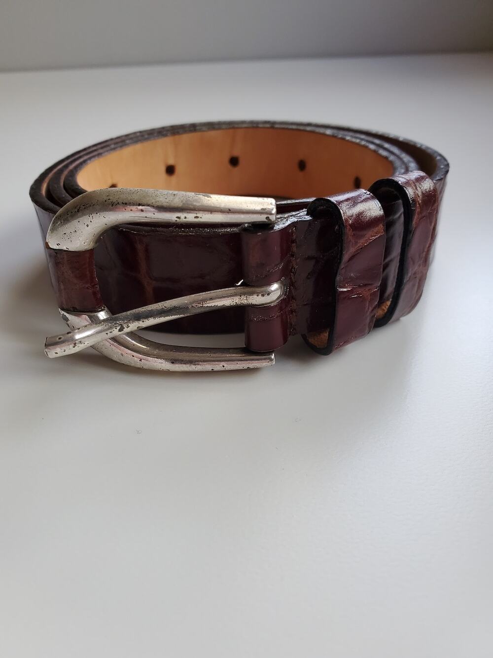 Garuglieri Italian Brown Genuine Crocodile Leather Belt Size M